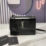 SUNSET MEDIUM CHAIN BAG IN CROCODILE-EMBOSSED SHINY LEATHER - 图片 2