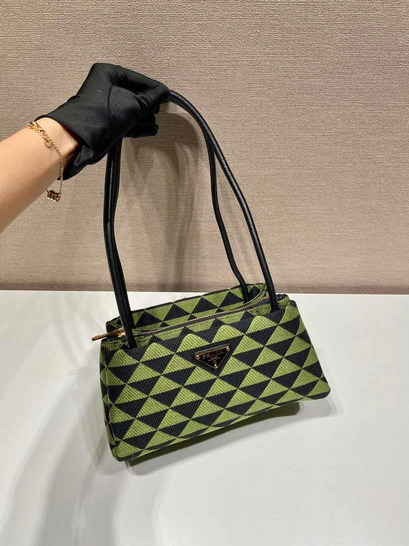 65324d2bc0121.jpg Replica Prada 1BA368 From The Runway Small embroidered fabric Prada Symbole bag Black Ivy Green - 图片 1