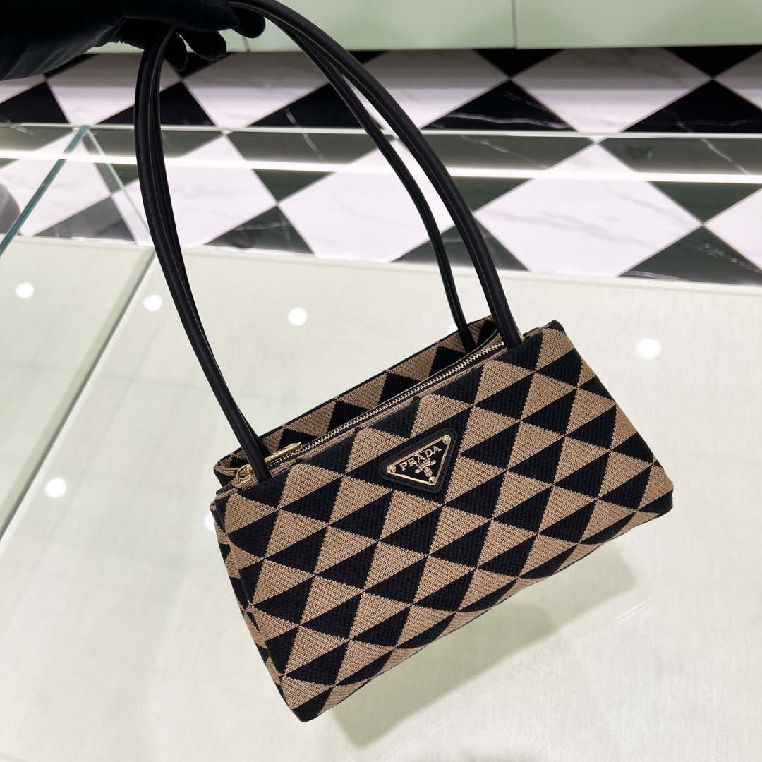 65324d37cbe4a.jpg Replica Prada 1BA368 From The Runway Small embroidered fabric Prada Symbole bag Black and Beige - 图片 1