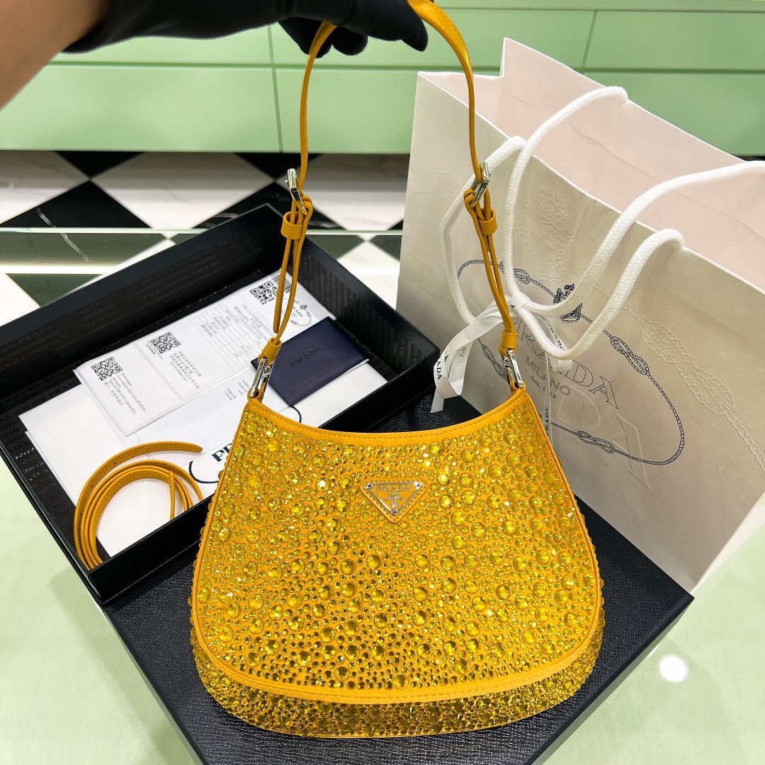 65324d455bd16.jpg Replica Prada 1BC169 Prada Cleo satin bag with appliqués Gold Yellow - 图片 1