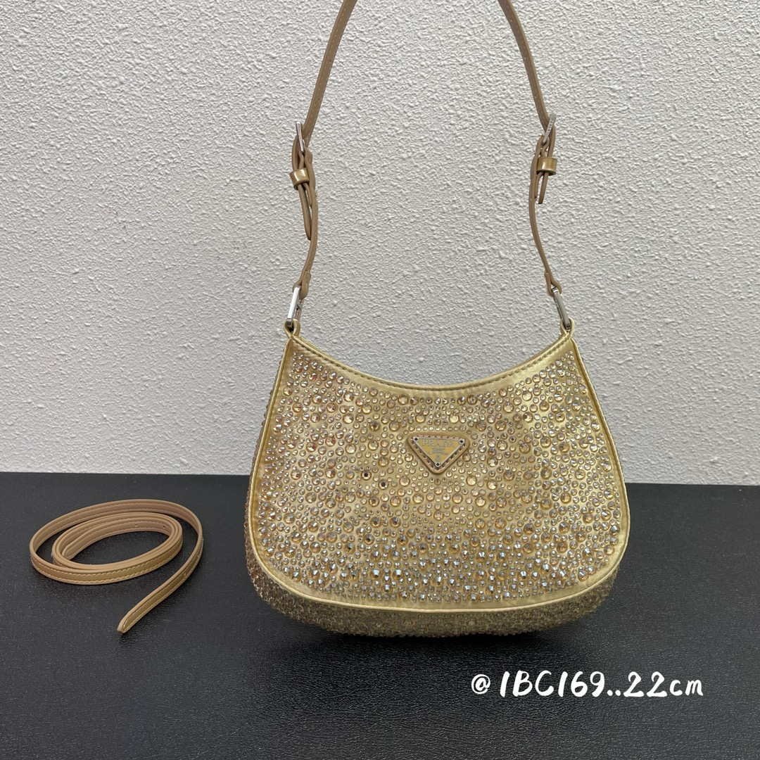65324d5cc52eb.jpg Replica Prada 1BC169 Prada Cleo satin bag with appliqués Gold - 图片 1
