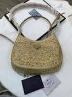 Replica Prada 1BC169 Prada Cleo satin bag with appliqués Gold - 图片 9