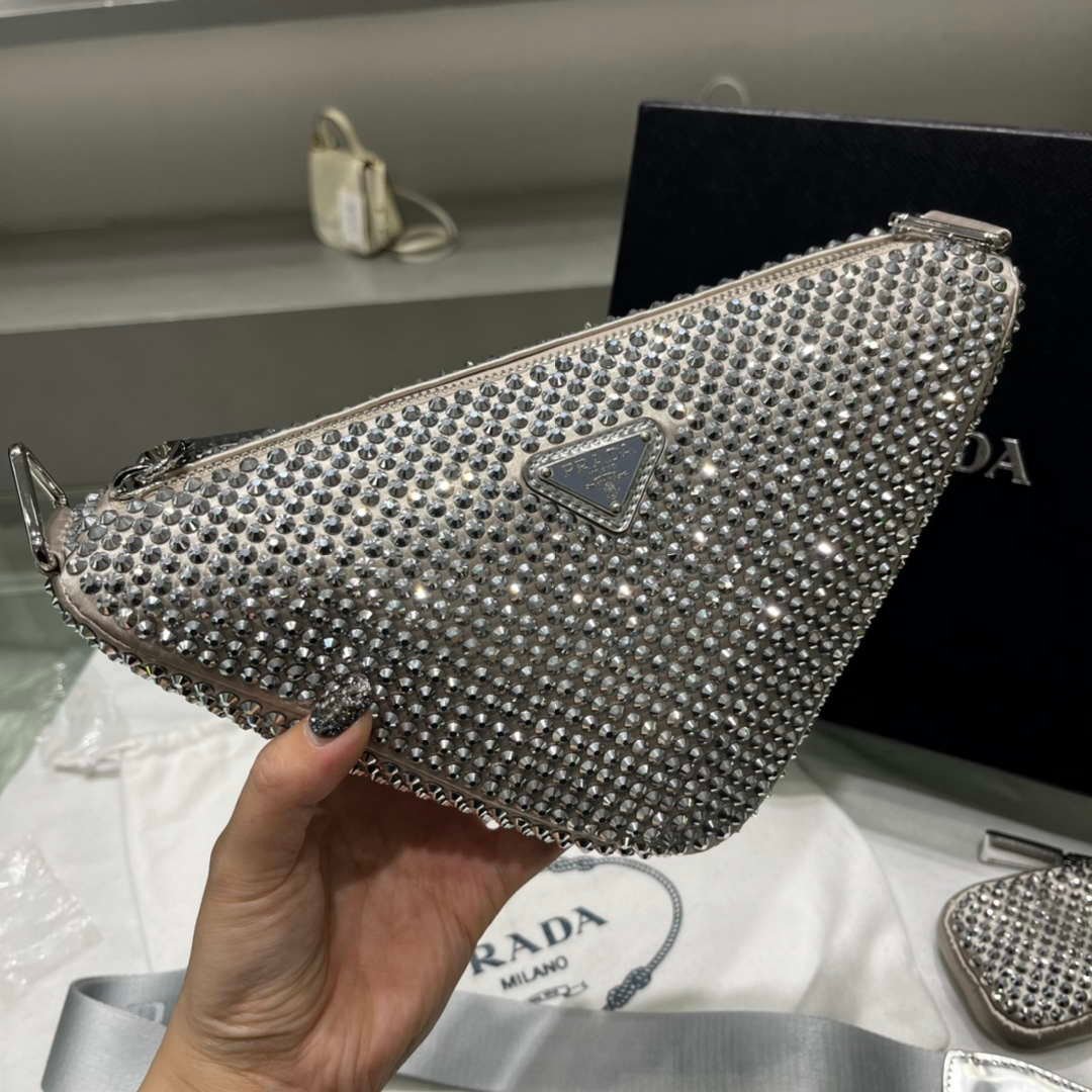 65324d934b967.jpg Replica Prada 1NE190 Crystal-studded satin pouch Gray - 图片 1