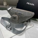 Replica Prada 1NE190 Crystal-studded satin pouch Gray - 图片 4