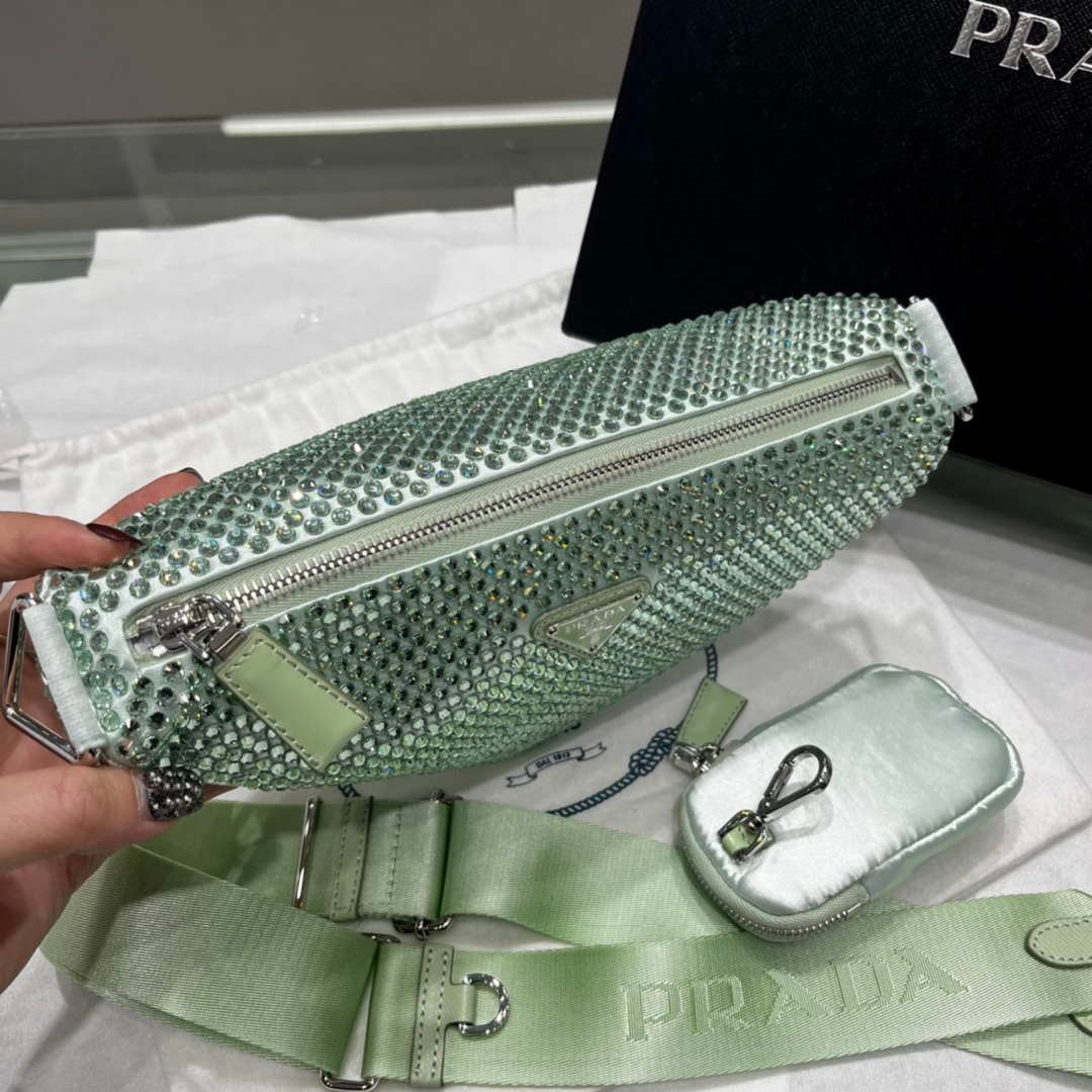 65324d9e4be93.jpg Replica Prada 1NE190 Crystal-studded satin pouch Green - 图片 1