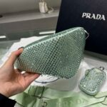 Replica Prada 1NE190 Crystal-studded satin pouch Green - 图片 3