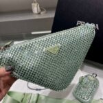 Replica Prada 1NE190 Crystal-studded satin pouch Green - 图片 4