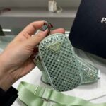 Replica Prada 1NE190 Crystal-studded satin pouch Green - 图片 5