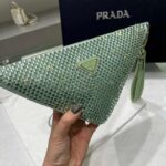 Replica Prada 1NE039 Crystal-studded satin pouch Green - 图片 3