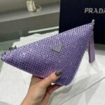 Replica Prada 1NE039 Crystal-studded satin pouch Purple - 图片 3