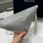Replica Prada 1NE039 Crystal-studded satin pouch White - 图片 3