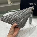 Replica Prada 1NE039 Crystal-studded satin pouch Gray - 图片 3