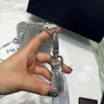 Replica Prada 1NE039 Crystal-studded satin pouch Gray - 图片 6