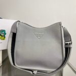 Replica Prada Leather hobo bag 1BC073 Gray - 图片 5