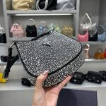Replica Prada 1BC169 Prada Cleo satin bag with appliqués Black - 图片 8