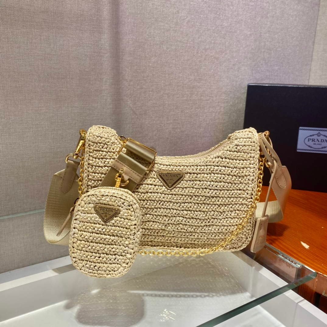65324ec2eaaab.jpg Replica Prada 1BH204 Prada Re-Edition 2005 Raffia Bag in Apricot - 图片 1
