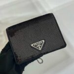 Replica Prada sequins-studded card holder with shoulder strap 1MR024 Black - 图片 3