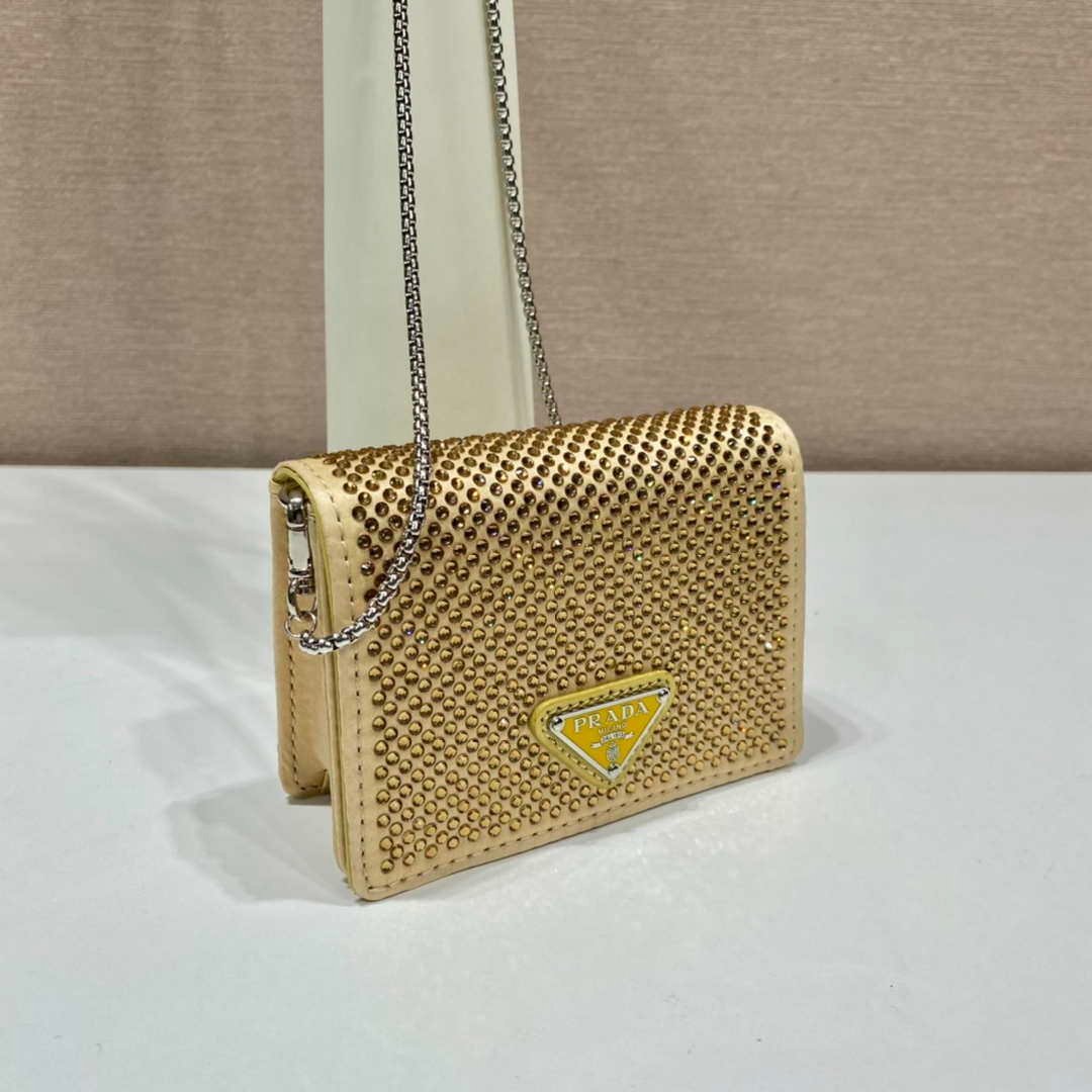 653251394fc83.jpg Replica Prada Crystal-studded card holder with shoulder strap 1MR024 Yellow Crystal - 图片 1