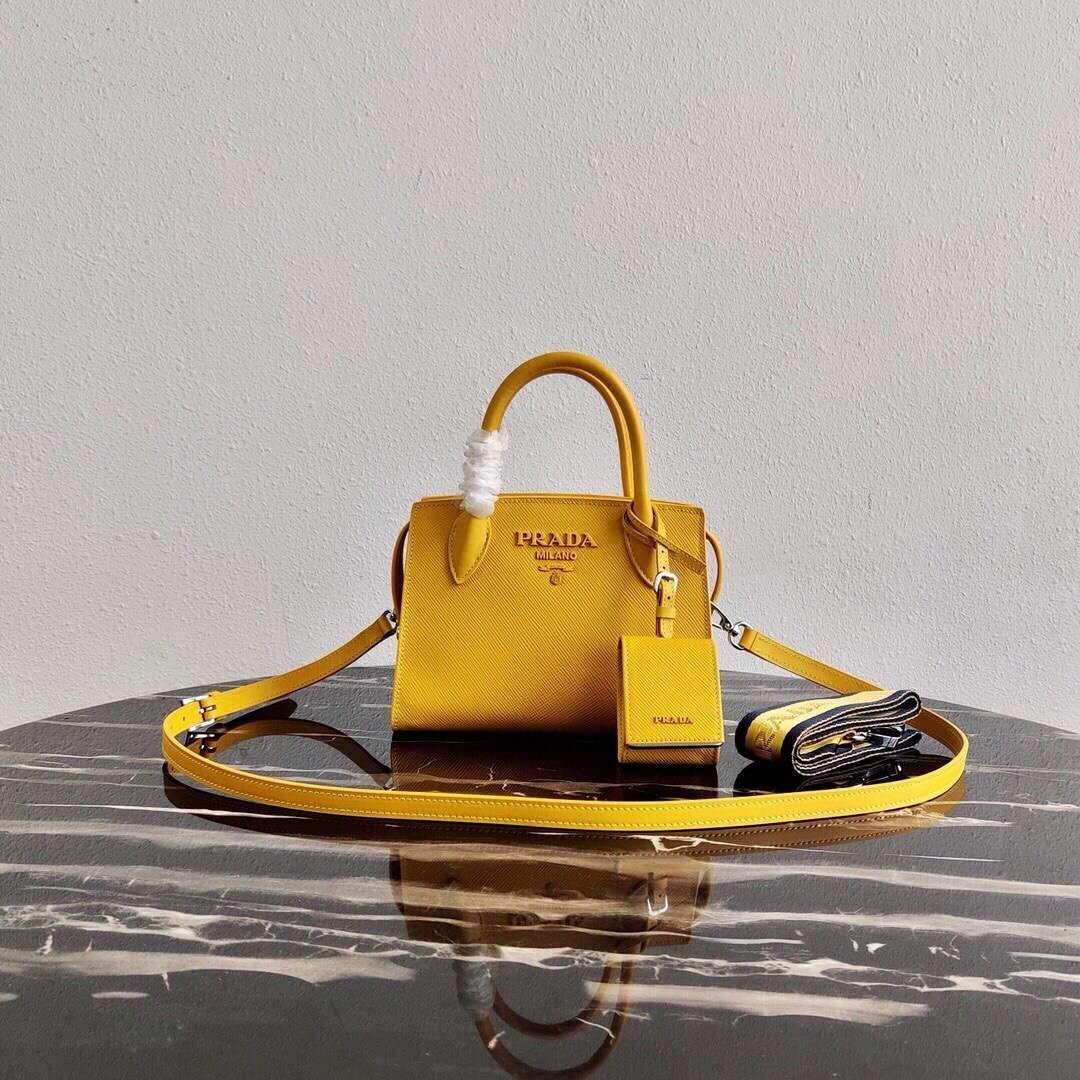 6532517a347a2.jpg Replica Prada 1BA269 Saffiano Leather Prada Monochrome Bag Yellow - 图片 1