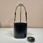 Replica Prada Mini brushed-leather bucket bag 1BE059 Black - 图片 4