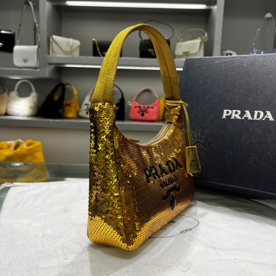 653253e235247.jpg Replica Prada 1NE515 Re-Edition 2000 sequined Re-Nylon mini-bag Gold - 图片 1