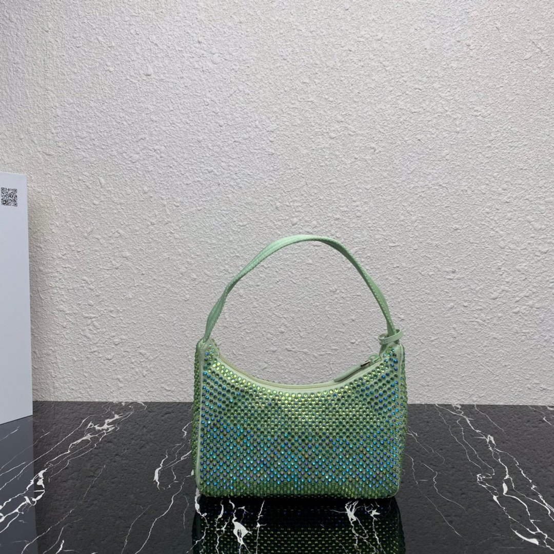 65325436ba3db.jpg Replica Prada 1NE515 Satin mini-bag with artificial crystals Green - 图片 1