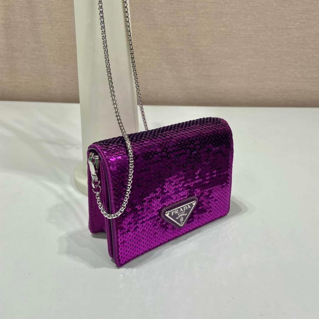 653254ffd3790.jpg Replica Prada Cardholder with shoulder strap and sequins 1MR024 Purple - 图片 1