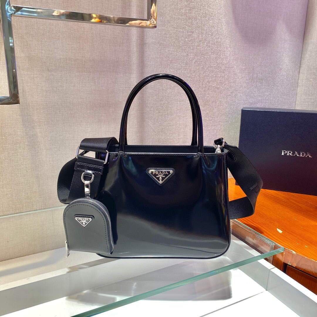 6532593042edc.jpg Replica Prada Brushed leather handbag 1BA320 Black - 图片 1