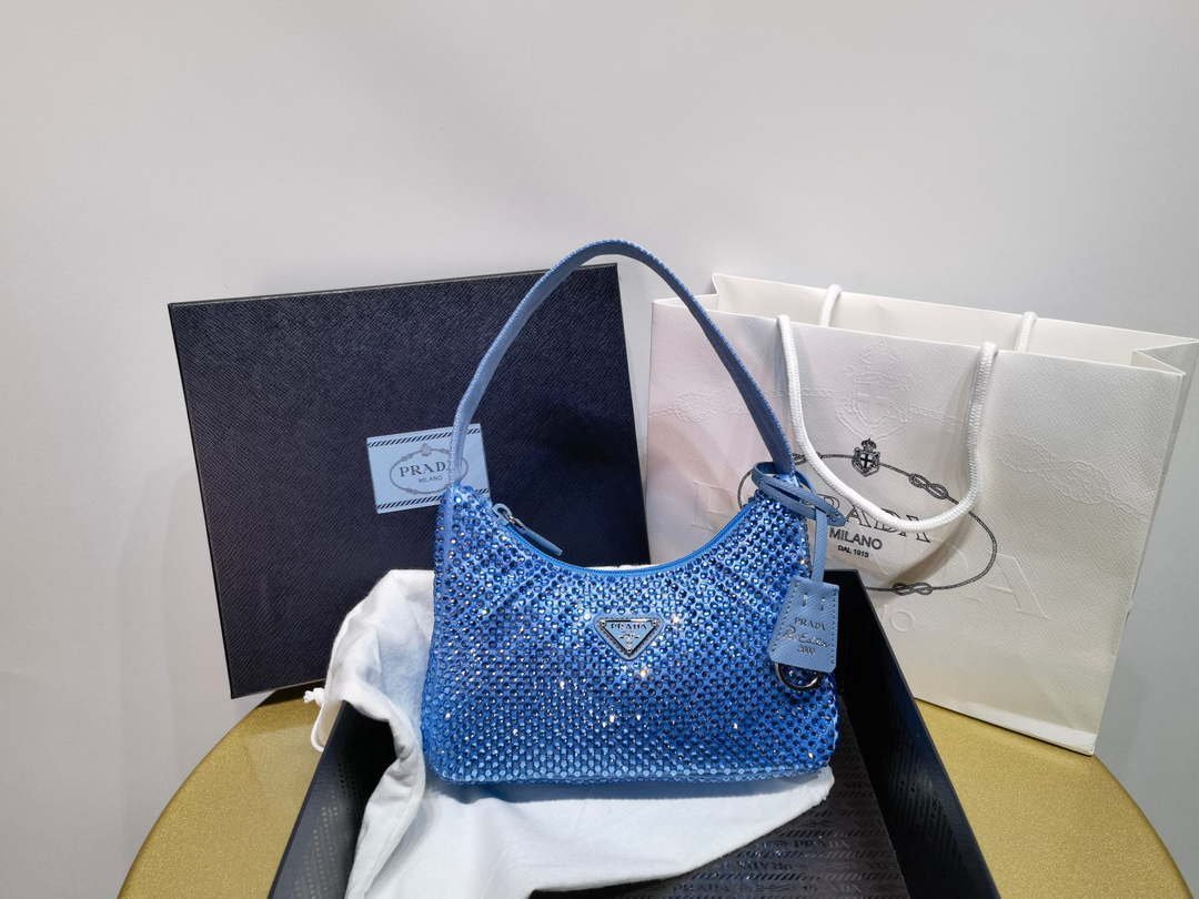 65325b1a59509.jpg Replica Prada 1NE515 Satin mini-bag with artificial crystals Blue - 图片 1