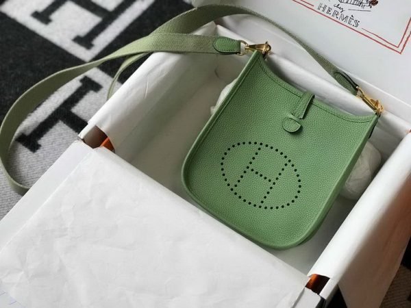 6532774567867.jpg Replica Hermes Evelyne Bag Designer Hermes Mini Crossbody Bag 20393 Gold Buckle Light Green - 图片 1