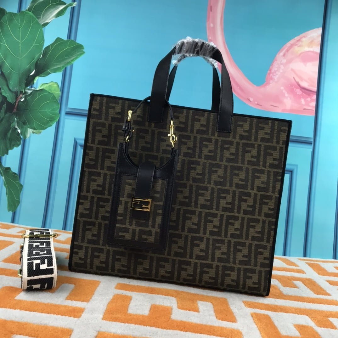 i1638972022_284_0.jpg FENDI peekaboo Canvas Tote with mobile phone bag Black 2118 Size: 37*32 cm - 图片 1
