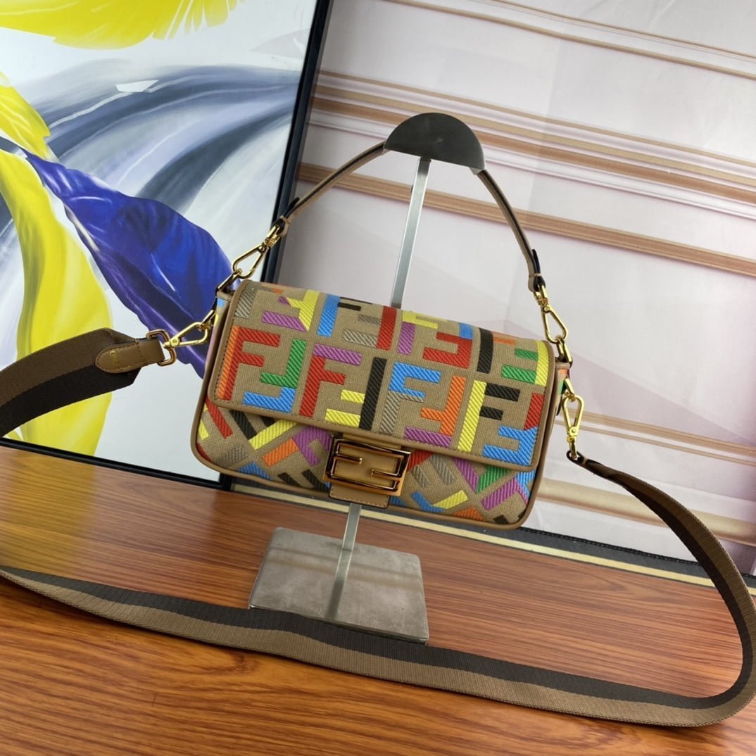 i1682175470_5094_0.jpg FENDI Baguette Rainbow F embroidery colors shoulderbag F2029 Size: 26*5*15CM - 图片 1
