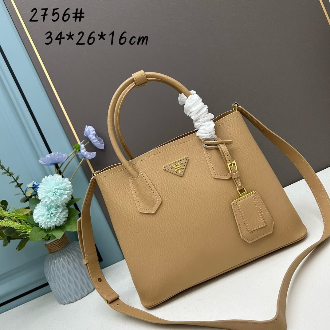 i1684693712_1684_0.jpg Prada Cross cut cowhide shoulder bag apricot 2756# size: 34*26*16cm - 图片 1